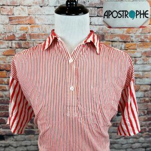 Apostrophe Vtg 80s Red White Pinstriped Shirt XL